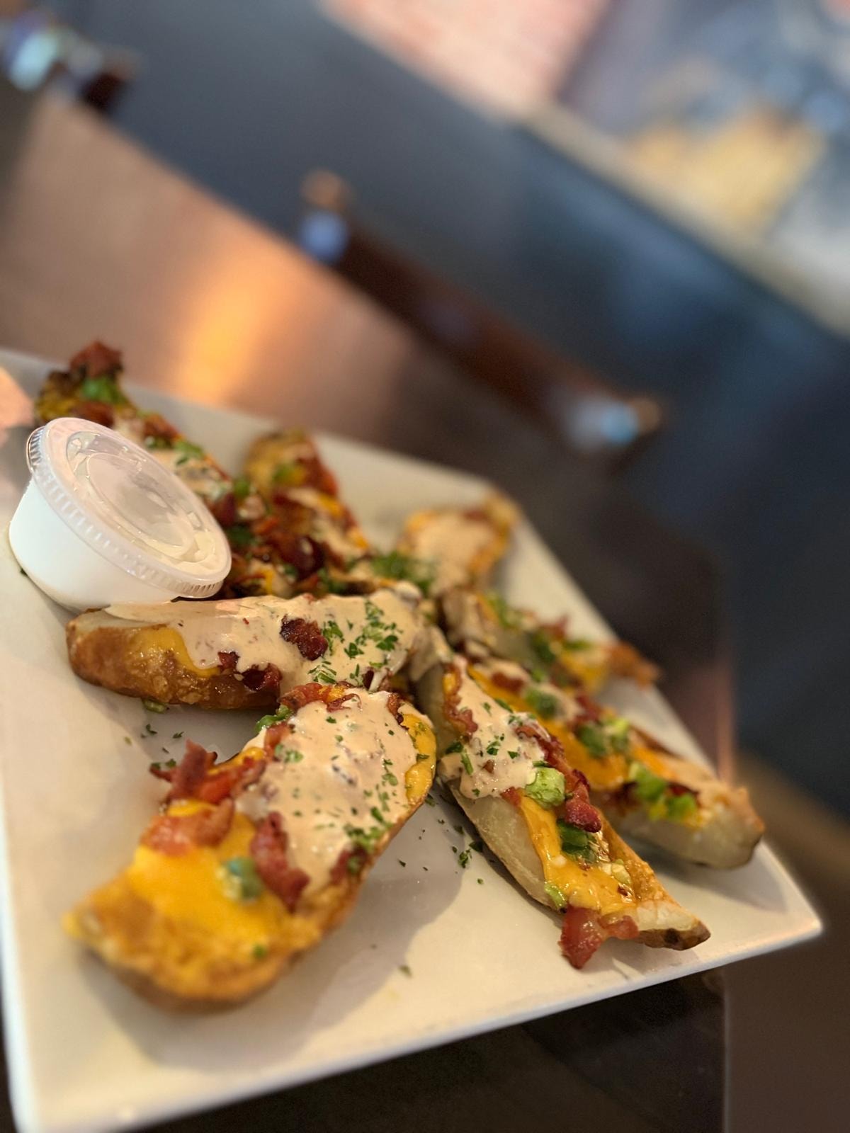 Loaded potato skins with bacon cheese and ranch at Westrail